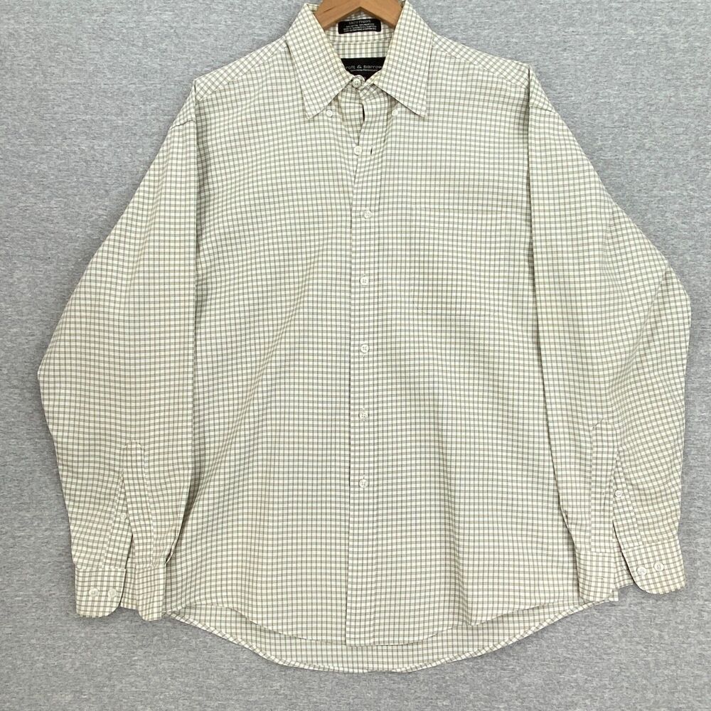 Croft & Barrow Shirt Mens 16 White Tan Check Button Up Wrinkle Free Long Sleeve
